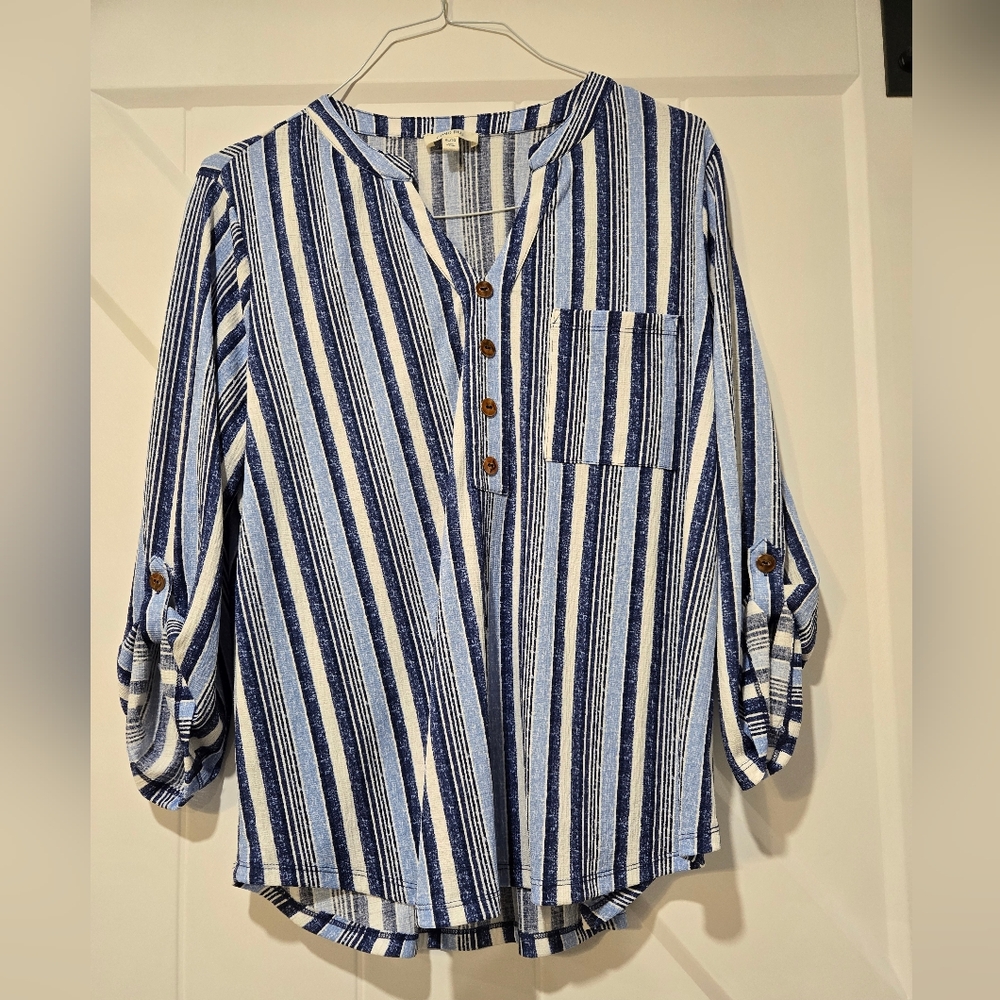 Blue and white striped blouse